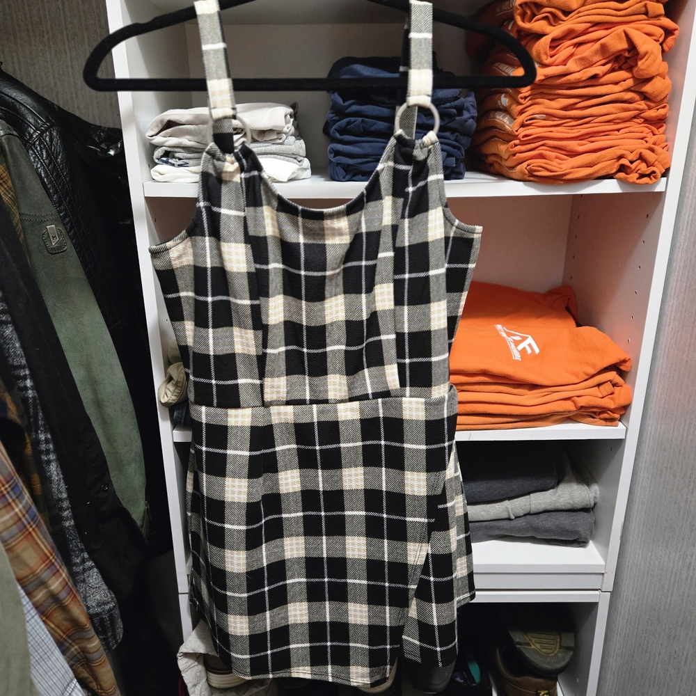 No Boundaries Black and Cream Plaid Mini Dress